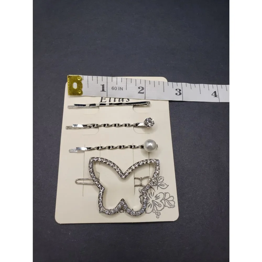 Silver rhinestone Butterfly pearl bobby pins